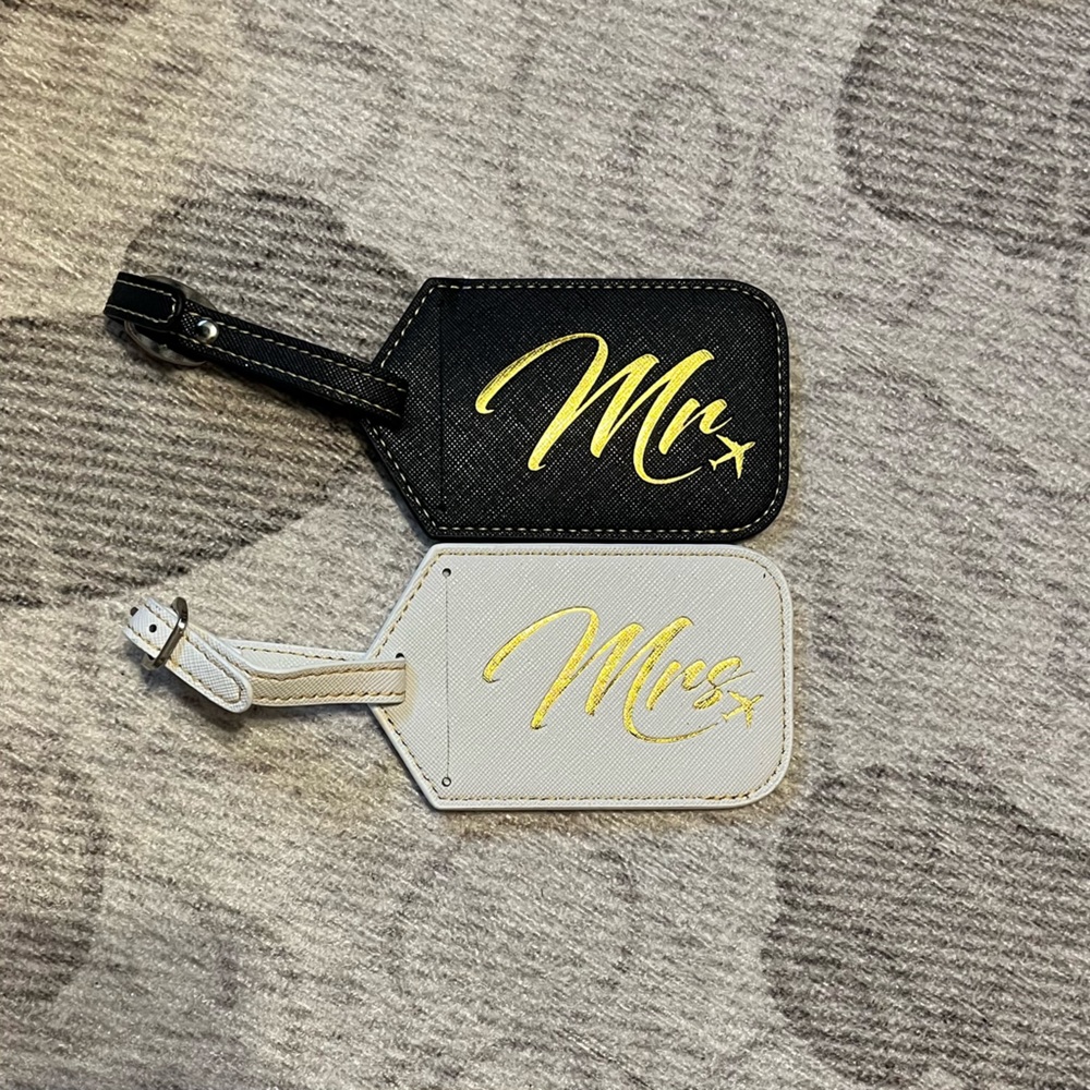 Mr. Mrs. luggage tags and Passport case